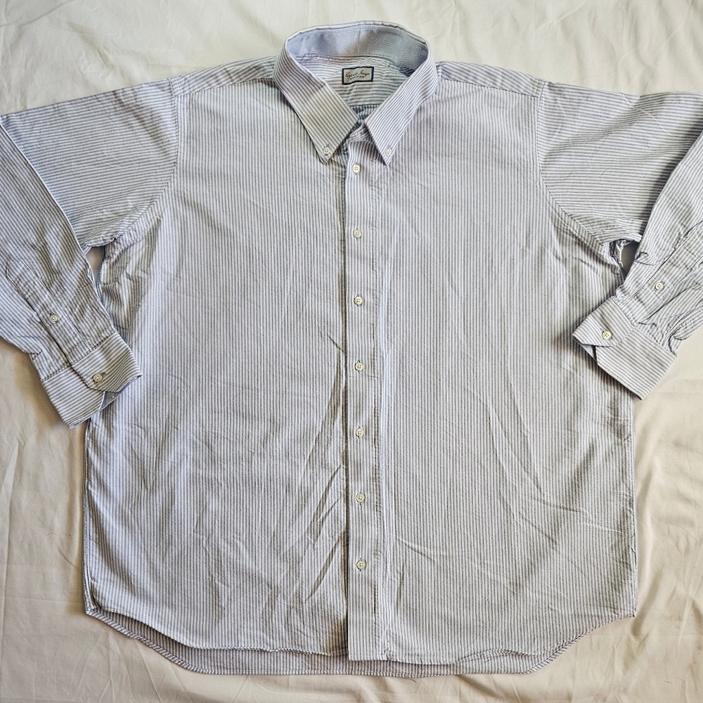 Corporate Image Mens White & Blue Pinstripe Long Sleeve Button Up Shirt Size XXL